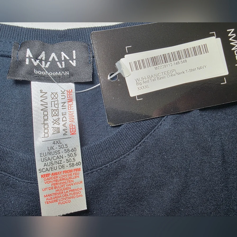 BoohooMAN Casual Classic Tshirt- Big & Tall Size 4XL Navy NWT